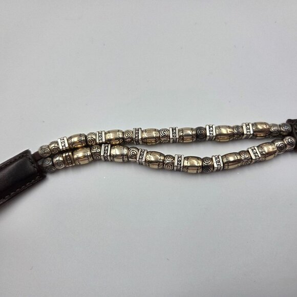 Vintage Brighton Belt Womens 30 Dark Brown Leather Silvertone Beads Western - Picture 7 of 8